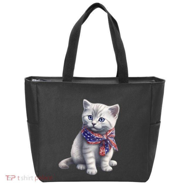 American Cat 4th Of July Cat Patriotic Cats British Shorthair Kitten Zip Tote Bag