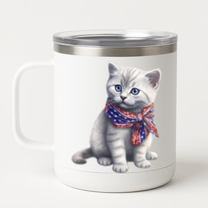 American Cat 4th Of July Cat Patriotic Cats British Shorthair Kitten 12 oz Stainless Steel Tumbler Cup