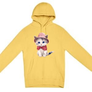 American Cat 4th Of July Cat Patriotic Cats Somali Kitten Premium Pullover Hoodie