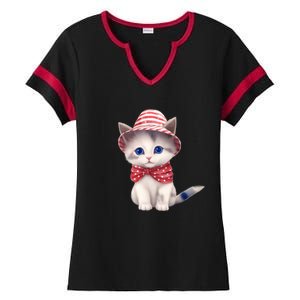 American Cat 4th Of July Cat Patriotic Cats Somali Kitten Ladies Halftime Notch Neck Tee