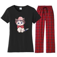 American Cat 4th Of July Cat Patriotic Cats Somali Kitten Women's Flannel Pajama Set