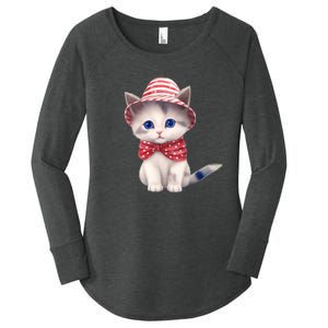 American Cat 4th Of July Cat Patriotic Cats Somali Kitten Women's Perfect Tri Tunic Long Sleeve Shirt