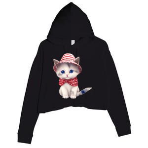 American Cat 4th Of July Cat Patriotic Cats Somali Kitten Crop Fleece Hoodie