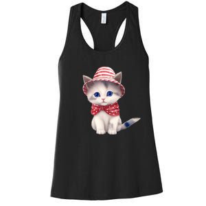 American Cat 4th Of July Cat Patriotic Cats Somali Kitten Women's Racerback Tank