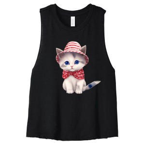 American Cat 4th Of July Cat Patriotic Cats Somali Kitten Women's Racerback Cropped Tank