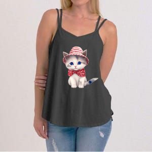 American Cat 4th Of July Cat Patriotic Cats Somali Kitten Women's Strappy Tank