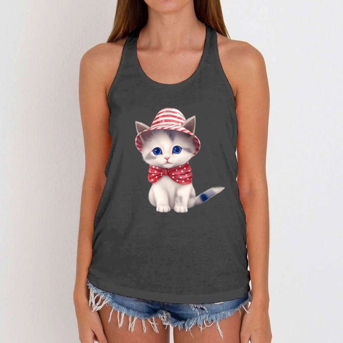 American Cat 4th Of July Cat Patriotic Cats Somali Kitten Women's Knotted Racerback Tank