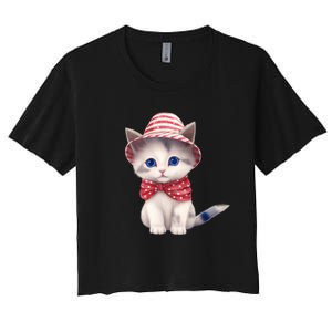 American Cat 4th Of July Cat Patriotic Cats Somali Kitten Women's Crop Top Tee