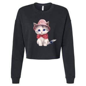 American Cat 4th Of July Cat Patriotic Cats Somali Kitten Cropped Pullover Crew