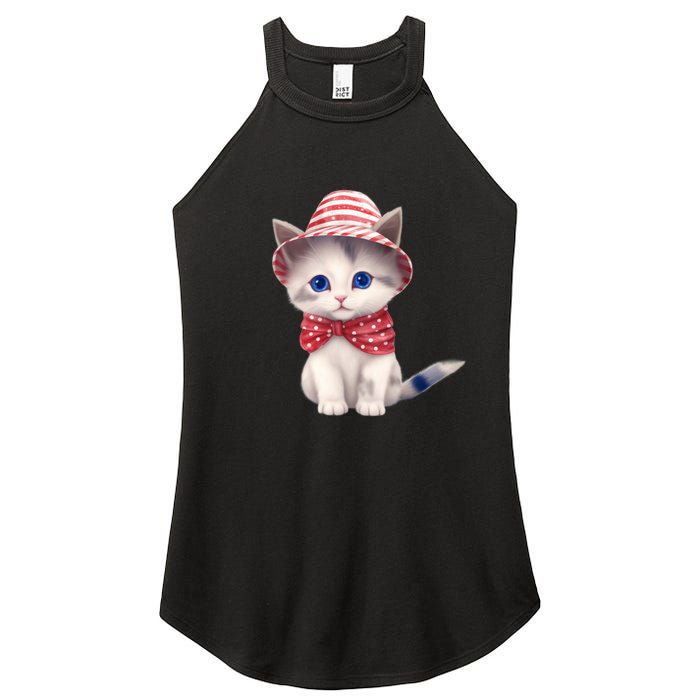 American Cat 4th Of July Cat Patriotic Cats Somali Kitten Women's Perfect Tri Rocker Tank