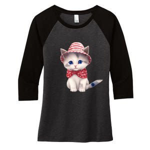 American Cat 4th Of July Cat Patriotic Cats Somali Kitten Women's Tri-Blend 3/4-Sleeve Raglan Shirt