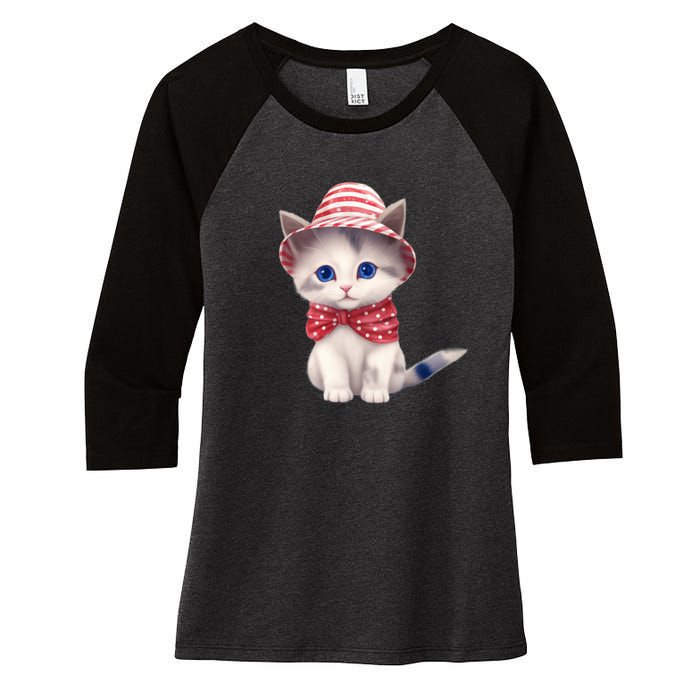 American Cat 4th Of July Cat Patriotic Cats Somali Kitten Women's Tri-Blend 3/4-Sleeve Raglan Shirt