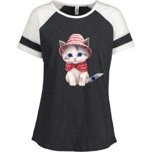 American Cat 4th Of July Cat Patriotic Cats Somali Kitten Enza Ladies Jersey Colorblock Tee