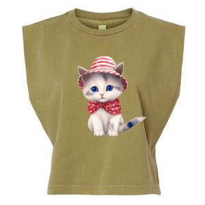 American Cat 4th Of July Cat Patriotic Cats Somali Kitten Garment-Dyed Women's Muscle Tee