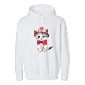 American Cat 4th Of July Cat Patriotic Cats Somali Kitten Garment-Dyed Fleece Hoodie