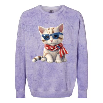 American Cat 4th Of July Cat Patriotic Cats Bengal Kitten Colorblast Crewneck Sweatshirt