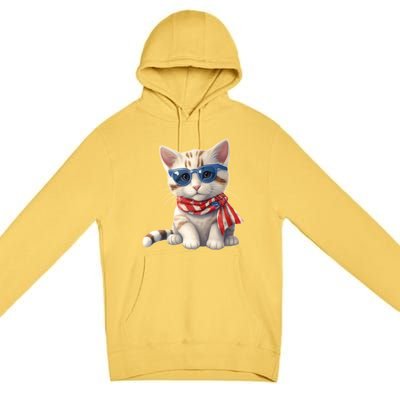 American Cat 4th Of July Cat Patriotic Cats Bengal Kitten Premium Pullover Hoodie