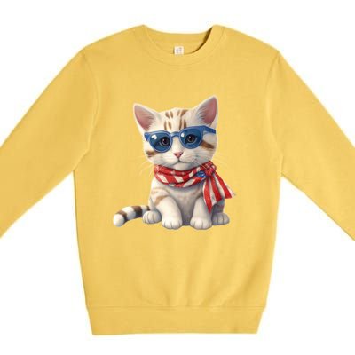 American Cat 4th Of July Cat Patriotic Cats Bengal Kitten Premium Crewneck Sweatshirt