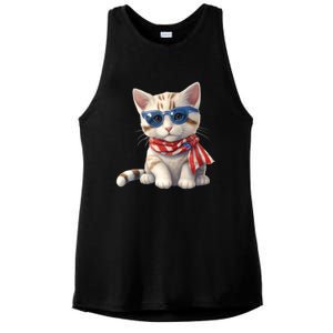 American Cat 4th Of July Cat Patriotic Cats Bengal Kitten Ladies PosiCharge Tri-Blend Wicking Tank