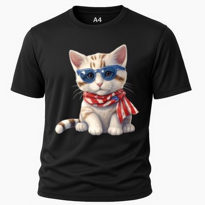 American Cat 4th Of July Cat Patriotic Cats Bengal Kitten Cooling Performance Crew T-Shirt