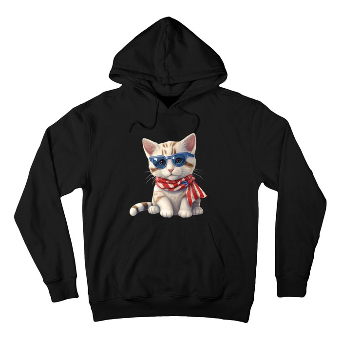 American Cat 4th Of July Cat Patriotic Cats Bengal Kitten Hoodie