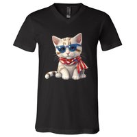 American Cat 4th Of July Cat Patriotic Cats Bengal Kitten V-Neck T-Shirt