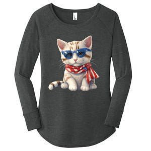 American Cat 4th Of July Cat Patriotic Cats Bengal Kitten Women's Perfect Tri Tunic Long Sleeve Shirt