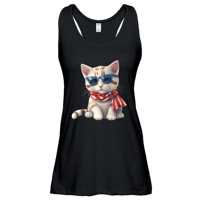 American Cat 4th Of July Cat Patriotic Cats Bengal Kitten Ladies Essential Flowy Tank