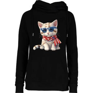 American Cat 4th Of July Cat Patriotic Cats Bengal Kitten Womens Funnel Neck Pullover Hood