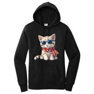 American Cat 4th Of July Cat Patriotic Cats Bengal Kitten Women's Pullover Hoodie