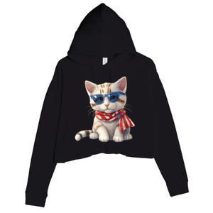 American Cat 4th Of July Cat Patriotic Cats Bengal Kitten Crop Fleece Hoodie