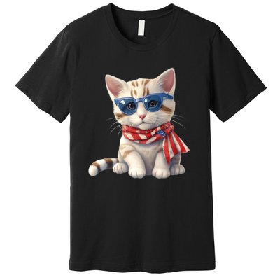 American Cat 4th Of July Cat Patriotic Cats Bengal Kitten Premium T-Shirt