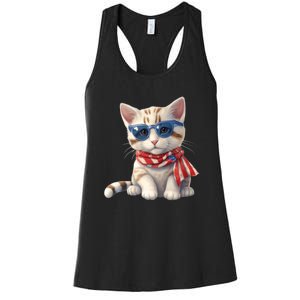 American Cat 4th Of July Cat Patriotic Cats Bengal Kitten Women's Racerback Tank