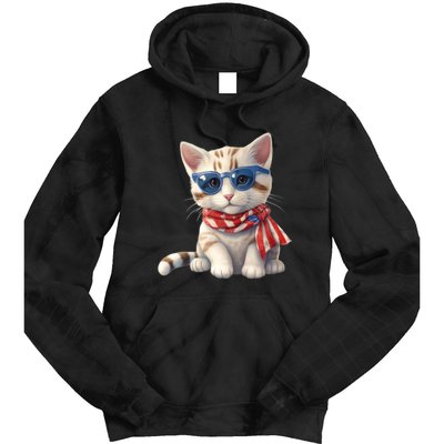 American Cat 4th Of July Cat Patriotic Cats Bengal Kitten Tie Dye Hoodie