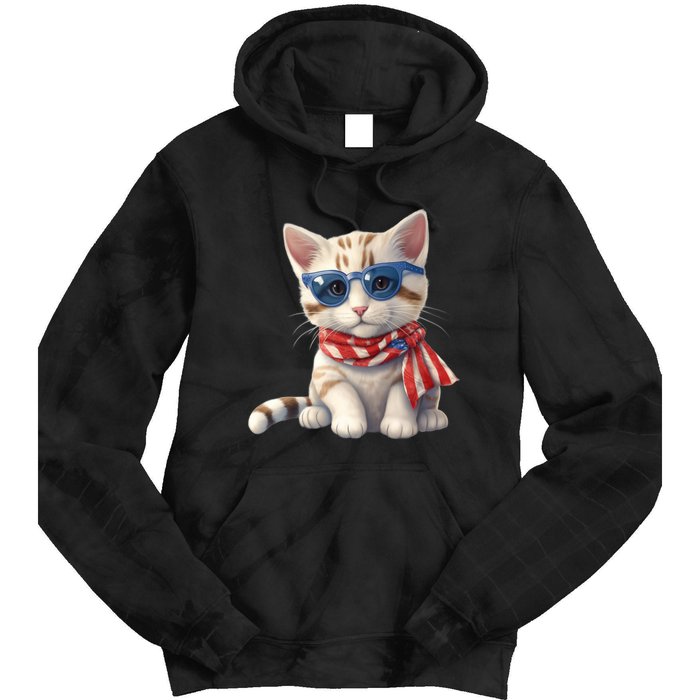 American Cat 4th Of July Cat Patriotic Cats Bengal Kitten Tie Dye Hoodie