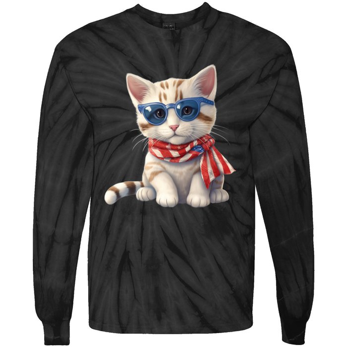 American Cat 4th Of July Cat Patriotic Cats Bengal Kitten Tie-Dye Long Sleeve Shirt