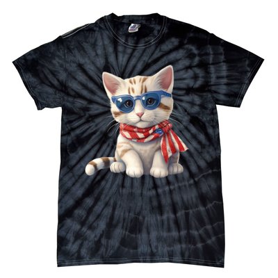 American Cat 4th Of July Cat Patriotic Cats Bengal Kitten Tie-Dye T-Shirt