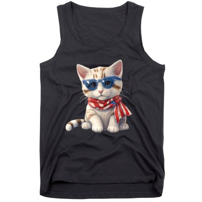 American Cat 4th Of July Cat Patriotic Cats Bengal Kitten Tank Top