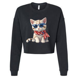 American Cat 4th Of July Cat Patriotic Cats Bengal Kitten Cropped Pullover Crew