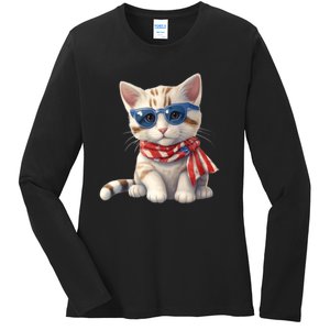 American Cat 4th Of July Cat Patriotic Cats Bengal Kitten Ladies Long Sleeve Shirt