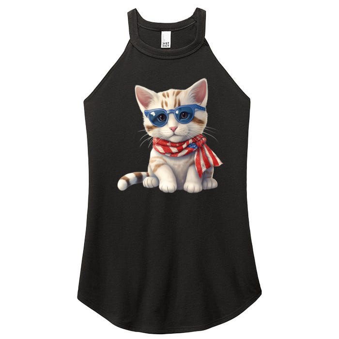 American Cat 4th Of July Cat Patriotic Cats Bengal Kitten Women's Perfect Tri Rocker Tank