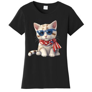 American Cat 4th Of July Cat Patriotic Cats Bengal Kitten Women's T-Shirt