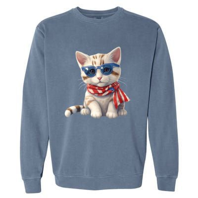 American Cat 4th Of July Cat Patriotic Cats Bengal Kitten Garment-Dyed Sweatshirt