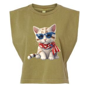 American Cat 4th Of July Cat Patriotic Cats Bengal Kitten Garment-Dyed Women's Muscle Tee