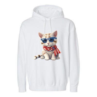 American Cat 4th Of July Cat Patriotic Cats Bengal Kitten Garment-Dyed Fleece Hoodie