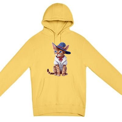 American Cat 4th Of July Cat Patriotic Cats Abyssinian Kitten Premium Pullover Hoodie