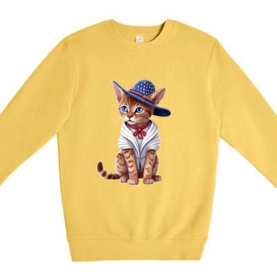 American Cat 4th Of July Cat Patriotic Cats Abyssinian Kitten Premium Crewneck Sweatshirt