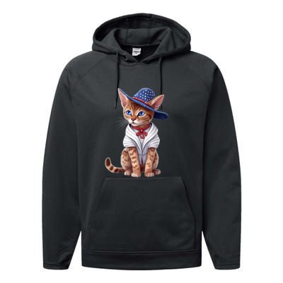 American Cat 4th Of July Cat Patriotic Cats Abyssinian Kitten Performance Fleece Hoodie