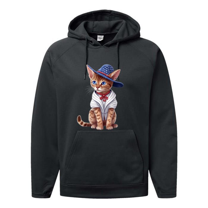 American Cat 4th Of July Cat Patriotic Cats Abyssinian Kitten Performance Fleece Hoodie