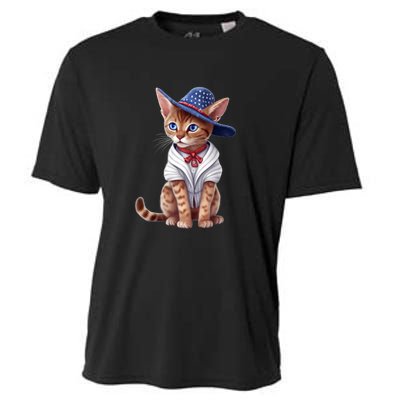 American Cat 4th Of July Cat Patriotic Cats Abyssinian Kitten Cooling Performance Crew T-Shirt